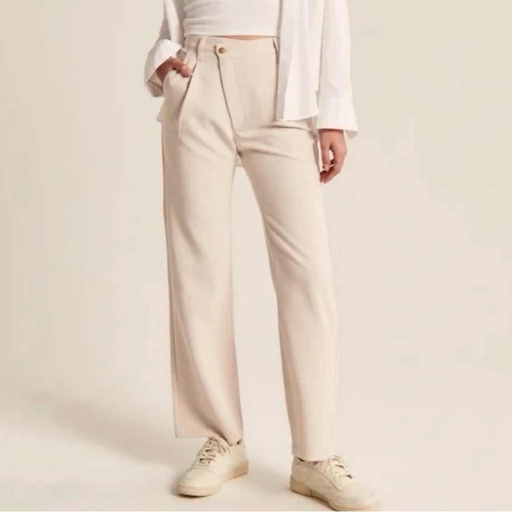 Abercrombie & Fitch Cream Criss-Cross Curve Love Trouser in 31 Long